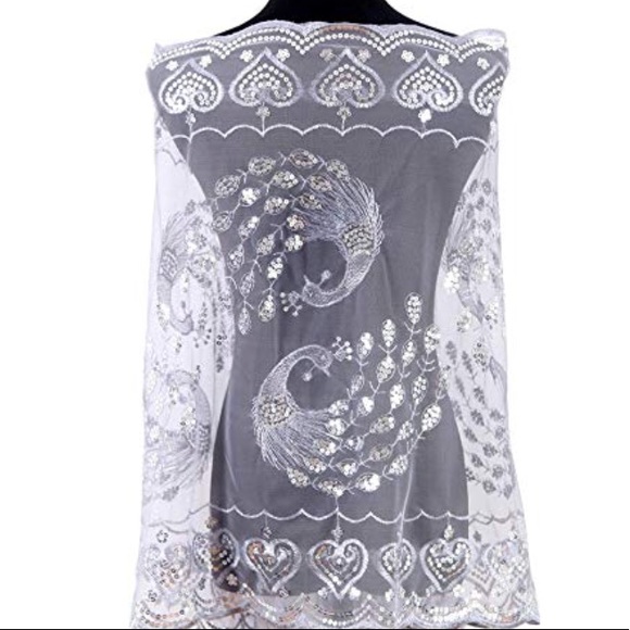 Peacocks Sequin Cape Evening Shawl Wrap - Picture 12 of 13